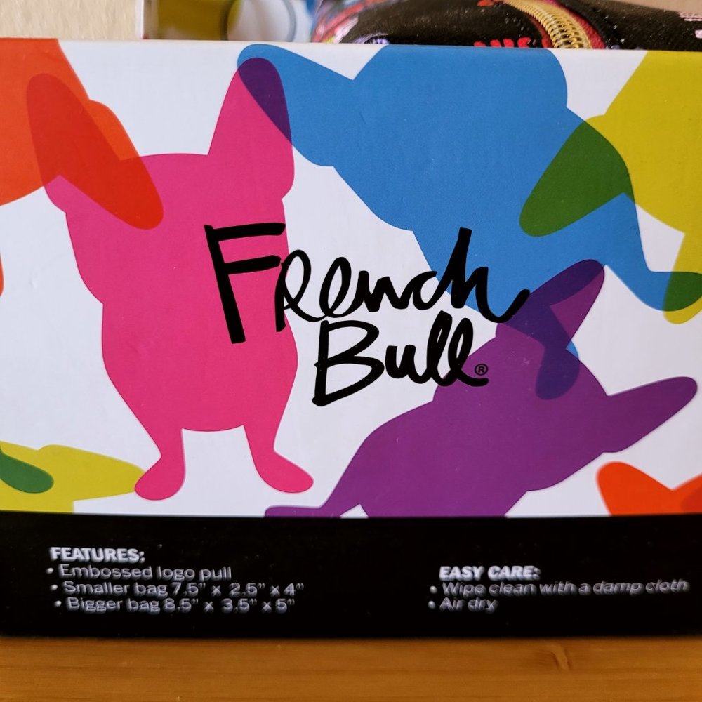 Live Vivid French Bulldog Dog Puppy 2 Piece Cosmetic Bag Set Multi-Color - Picture 3 of 4